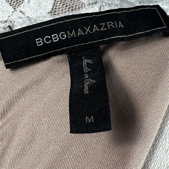 BCBG Maxzaria Estelle Off White Cream Lacy Overlay Top Shirt Size M Peplum Hem - Picture 7 of 13